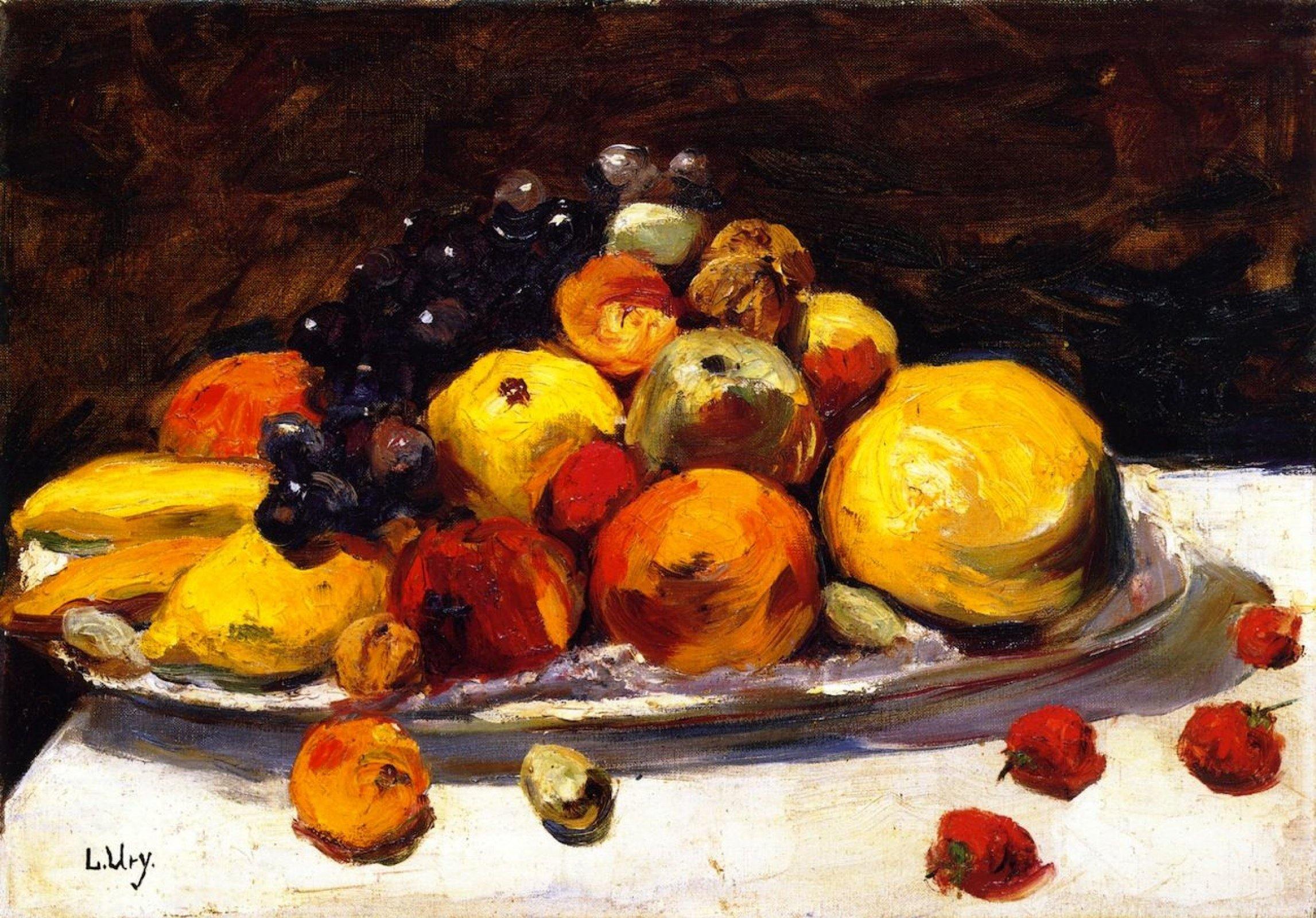 pintura Bodegón Con Fruta En Una Mesa Blanca - Lesser Ury