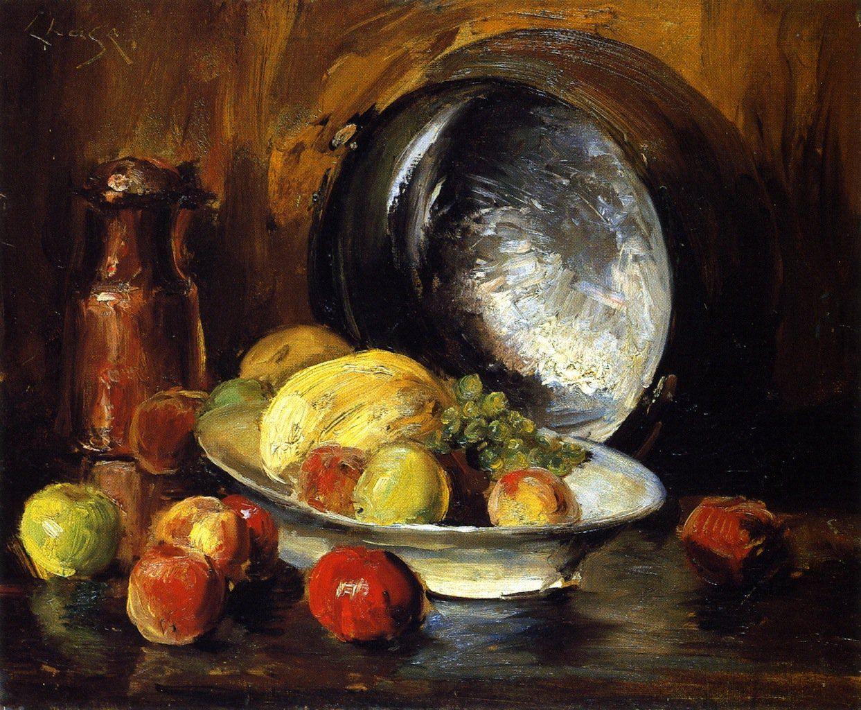 pintura Bodegón Con Fruta Y Olla De Cobre - William Merritt Chase