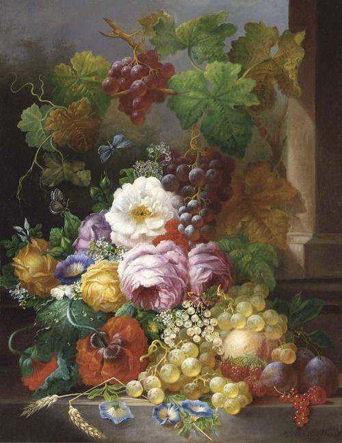 pintura Bodegón Con Frutas Y Flores - Jan Van Der Waarden