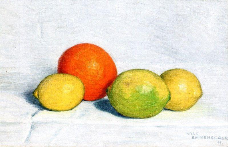 pintura Bodegón Con Naranja Y Limones - Hans Emmenegger