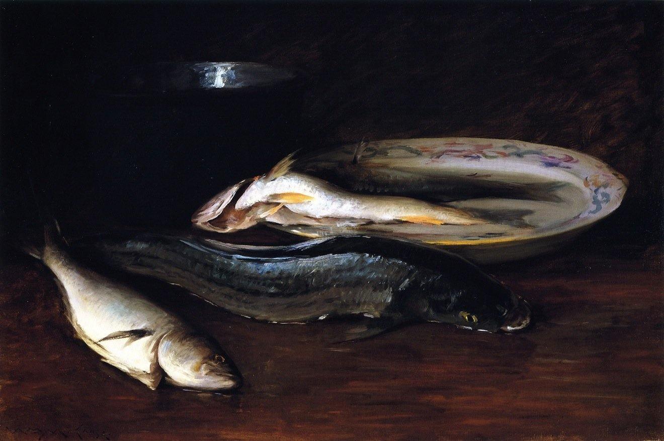 pintura Bodegón Con Pescado - William Merritt Chase