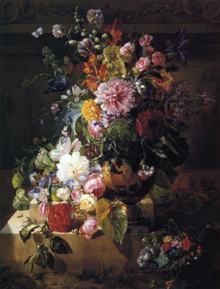 pintura Bodegón Con Rosas, Peonías, Lilas, Glorias De La Mañana Y Otras Flores - Georgius Jacobus Johannes Van Os