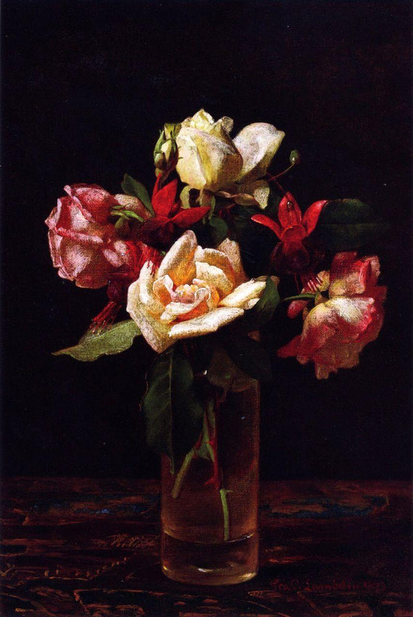 pintura Bodegón Con Rosas Y Fucsia - George Cochran Lambdin