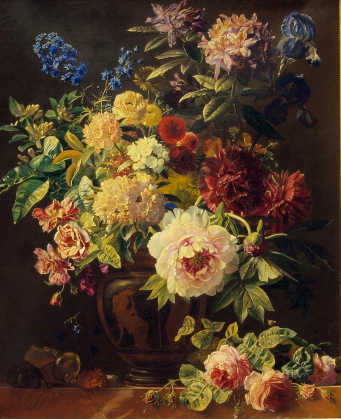 pintura Bodegón De Flores En Un Jarrón Griego - Georgius Jacobus Johannes Van Os
