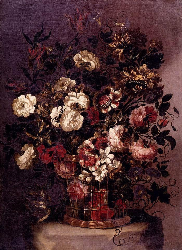 pintura Bodegón De Flores En Una Canasta Tejida - Gabriel De La Corte