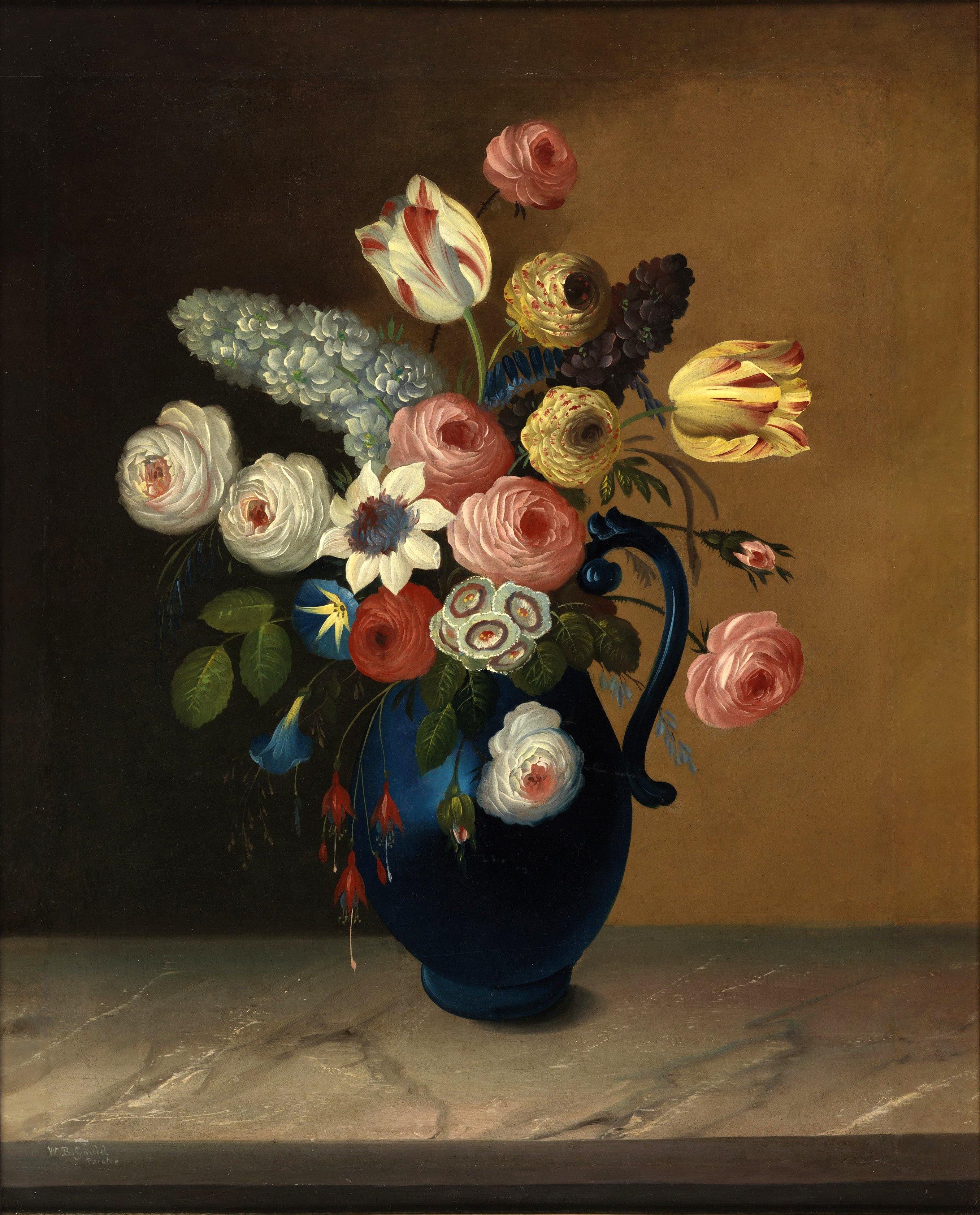 pintura Bodegón Flores En Una Jarra Azul - William Buelow Gould