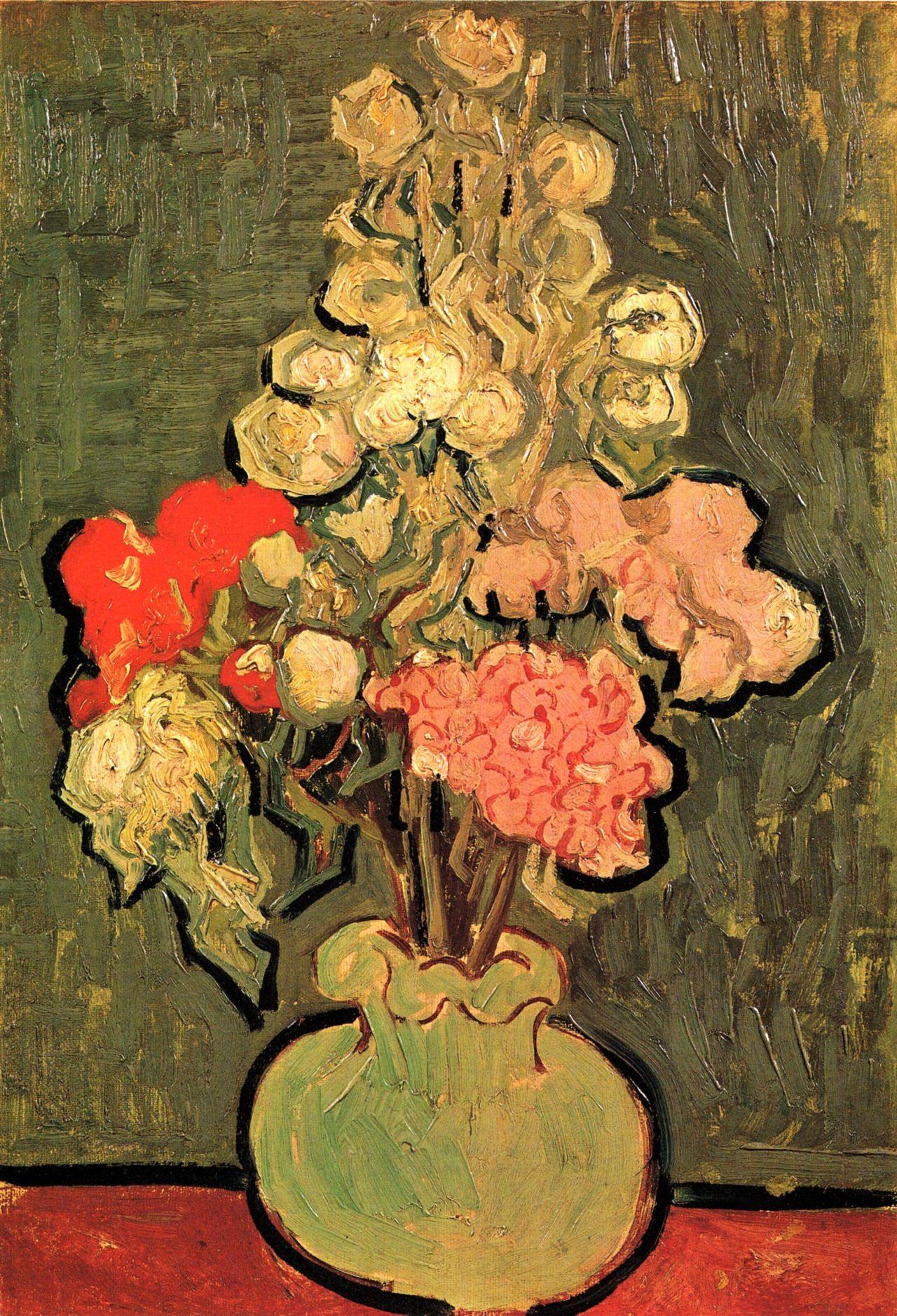 pintura Bodegón - Florero Con Malvas Rosas - Vincent Van Gogh