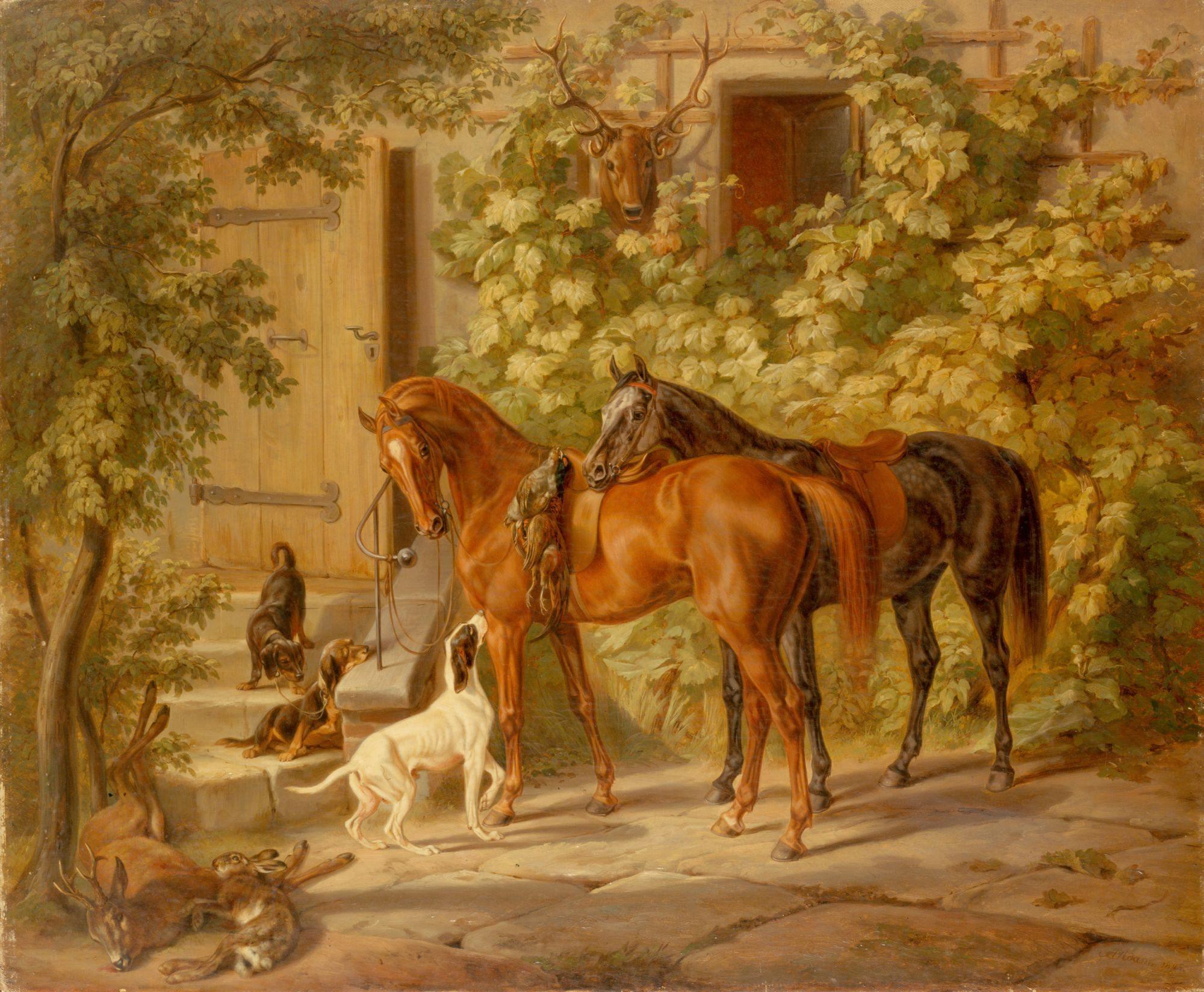 pintura Caballos En El Porche - Adam Albrecht