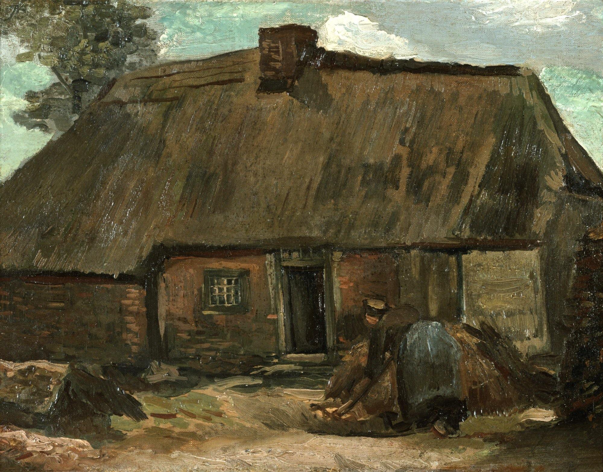 pintura Cabaña Con Mujer Campesina Cavando - Vincent Van Gogh