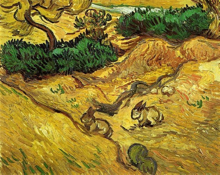 pintura Campo Con Dos Conejos - Vincent Van Gogh
