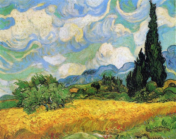 pintura Campo De Trigo Con Cipreses En La Haude Galline Cerca De Eygalieres - Vincent Van Gogh