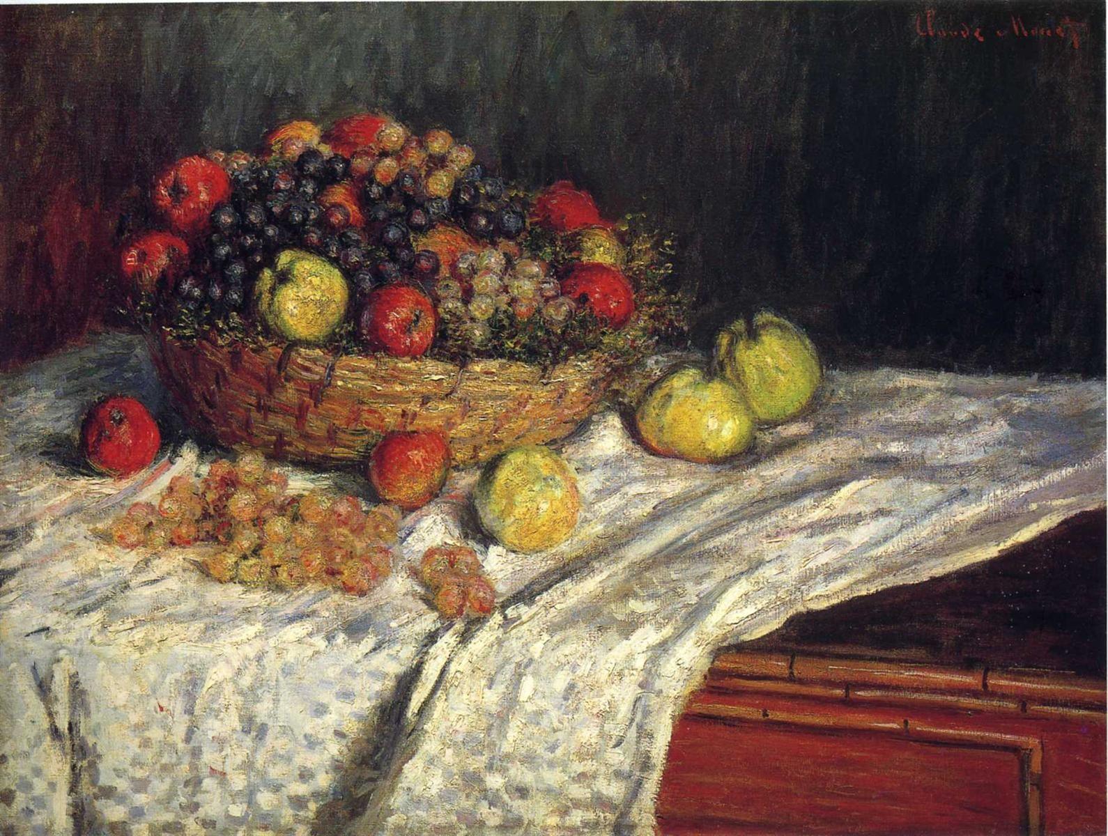pintura Canasta De Frutas Con Manzanas Y Uvas - Claude Monet