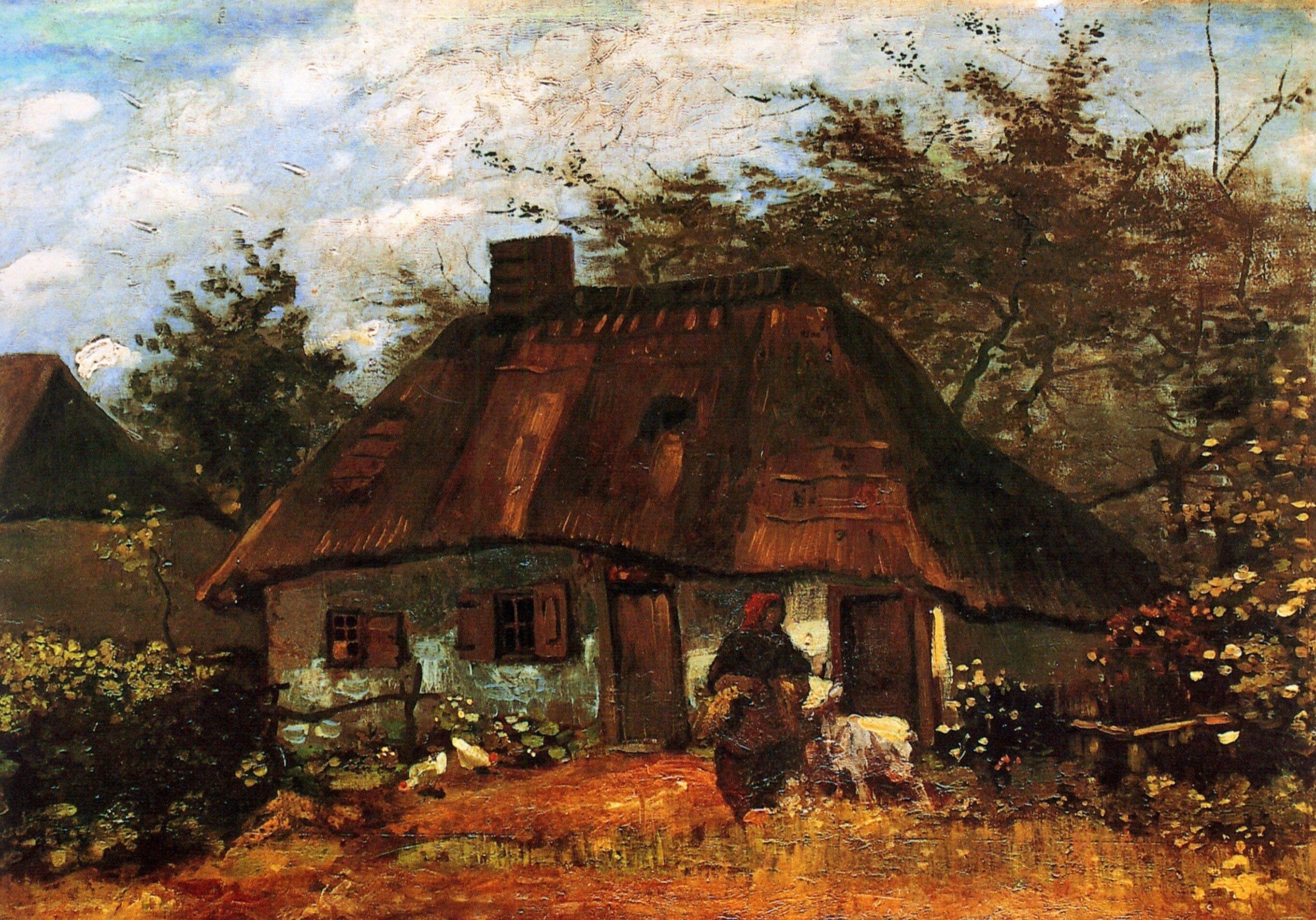 pintura Casa De Campo Y Mujer Con Cabra - Vincent Van Gogh