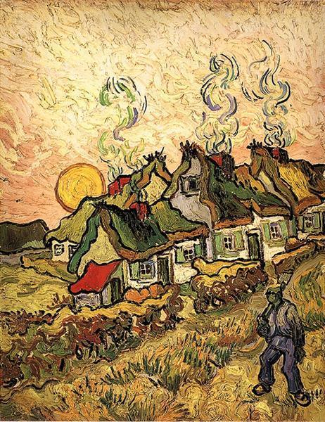 pintura Casas Con Techo De Paja En El Sol Reminiscencia Del Norte - Vincent Van Gogh