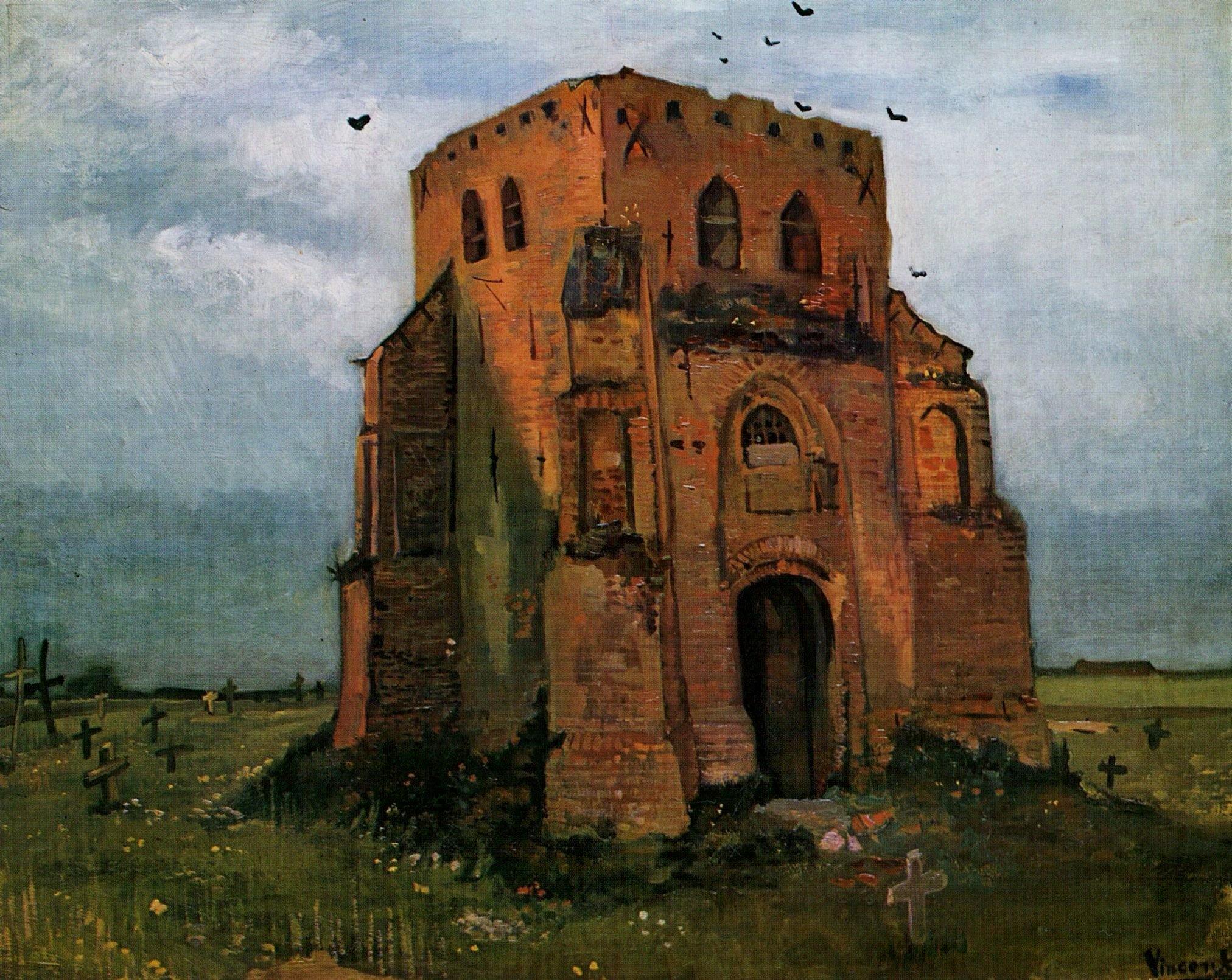pintura Cementerio De Campo Y Torre De La Iglesia Vieja - Vincent Van Gogh