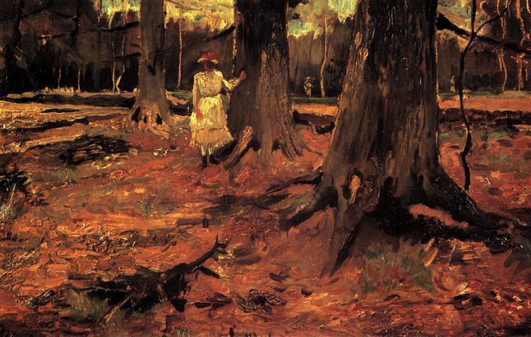 pintura Chica De Blanco En El Bosque - Vincent Van Gogh
