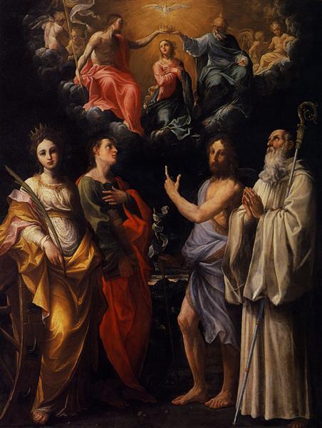 pintura Coronación De La Virgen Con Santa Catalina De Alejandría, San Juan Evangelista, San Juan Bautista - Guido Reni