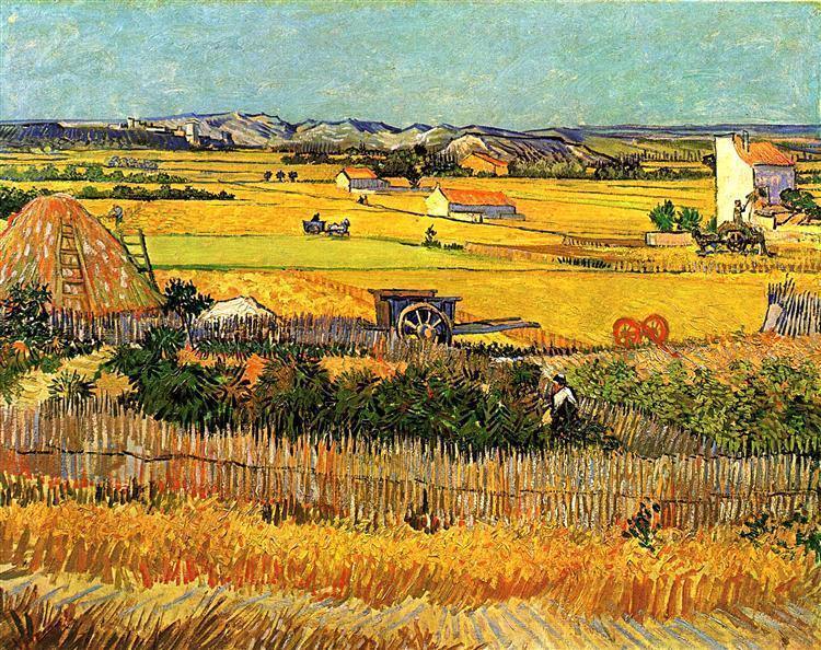 pintura Cosecha En La Crau Con Montmajour Al Fondo - Vincent Van Gogh