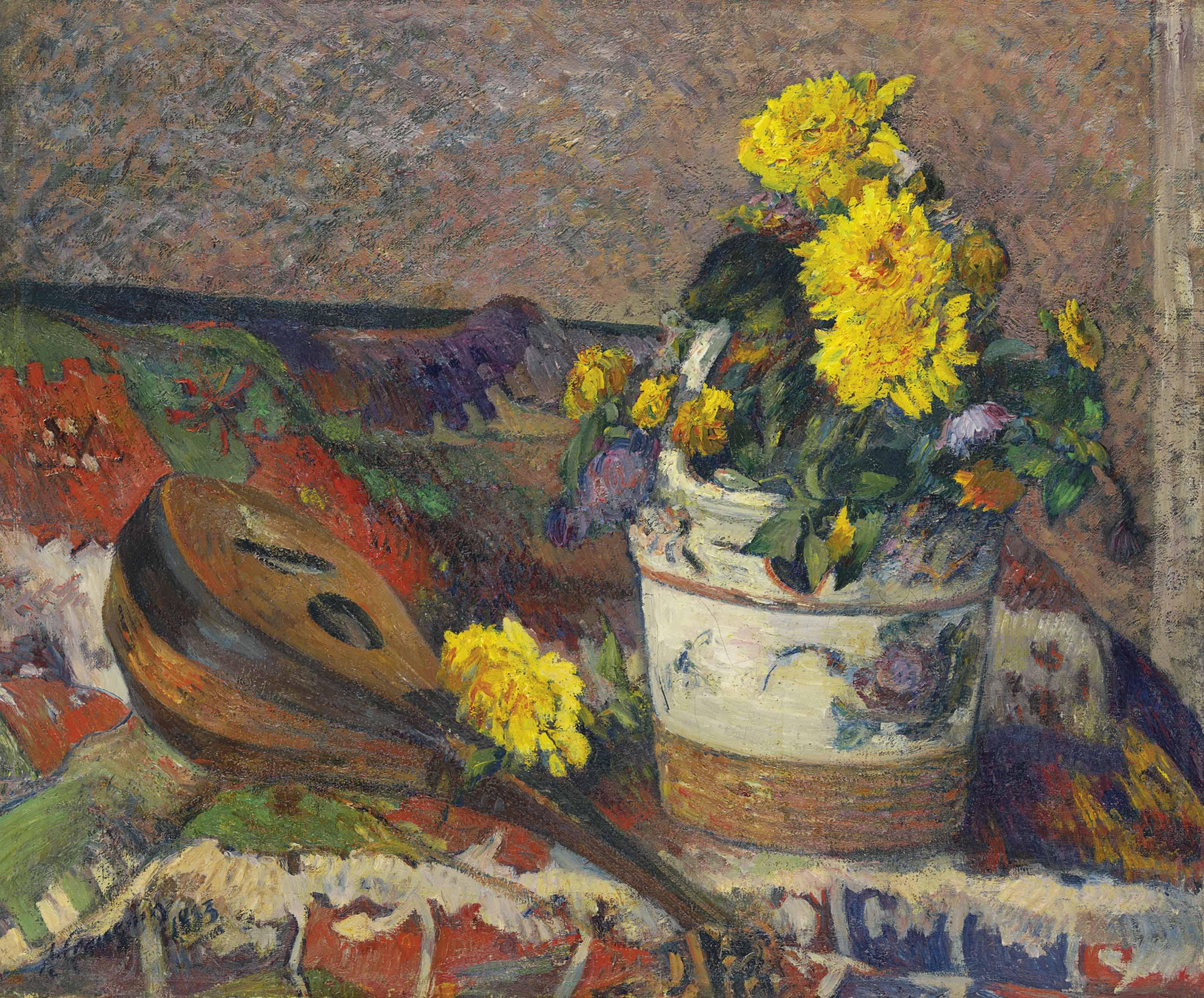 pintura Dalias Y Mandolina - Paul Gauguin