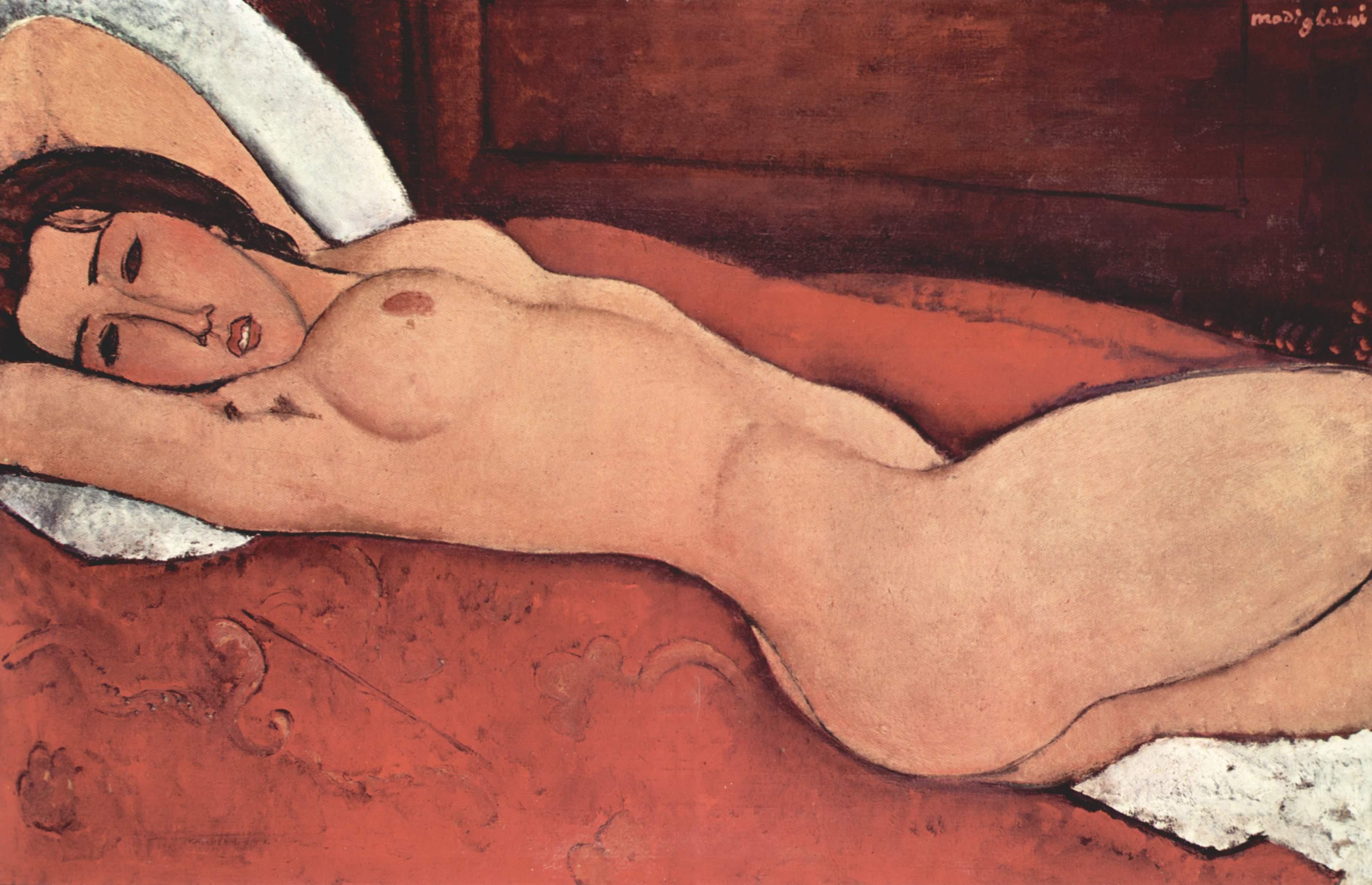 pintura Desnuda Reclinada Con Los Brazos Cruzados Detrás De La Cabeza - Amedeo Modigliani