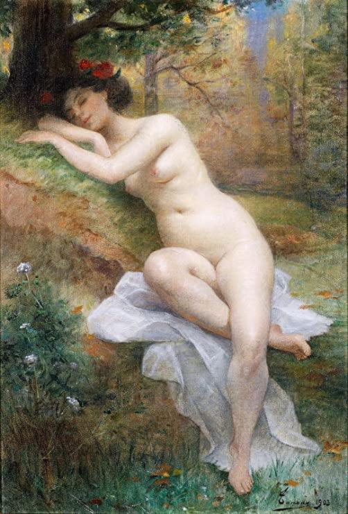pintura Desnudo Femenino En El Paisaje Forestal - Henri Adrien Tanoux