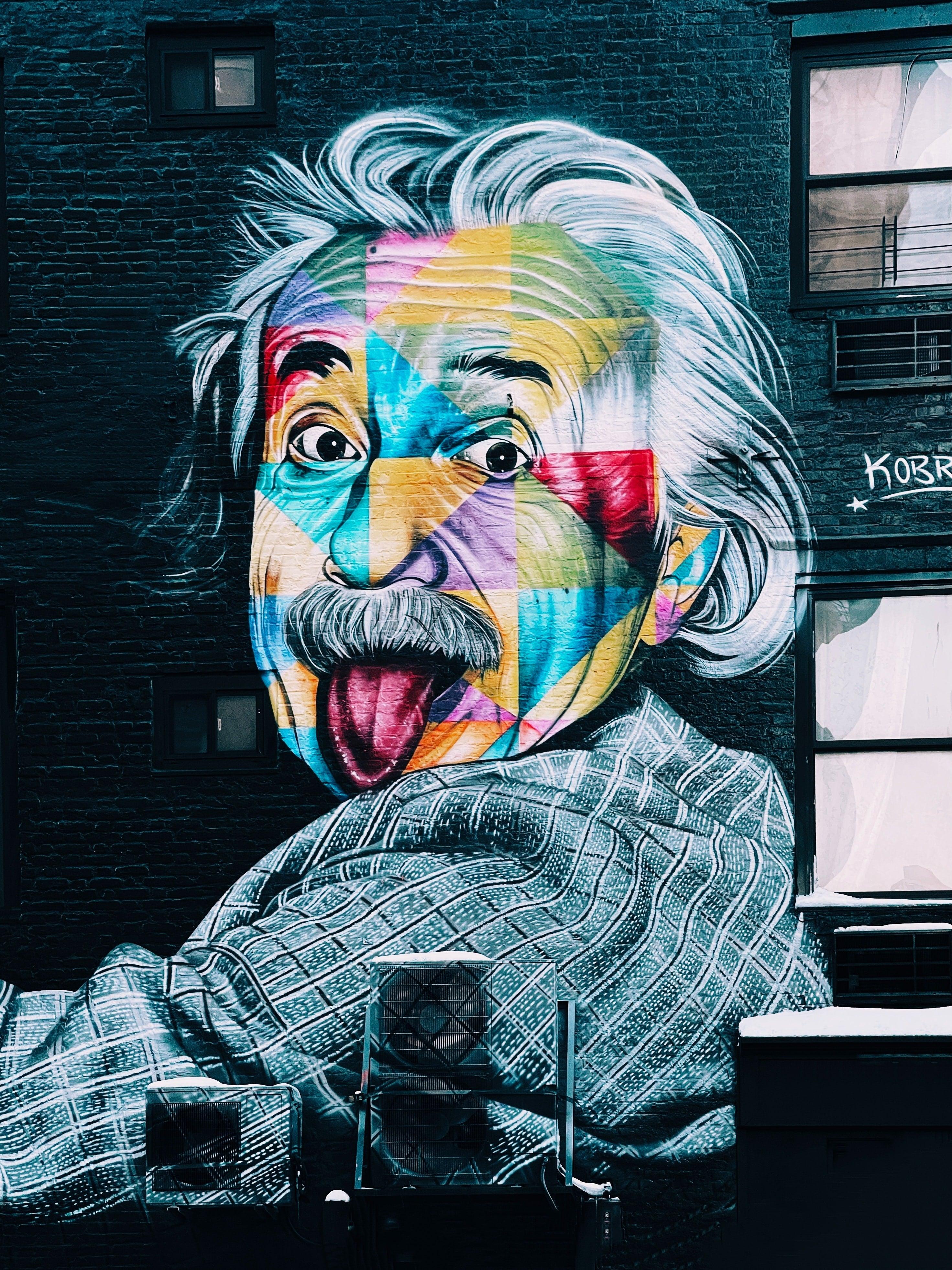 pintura Einstein Sacando la Lengua - Grafiti