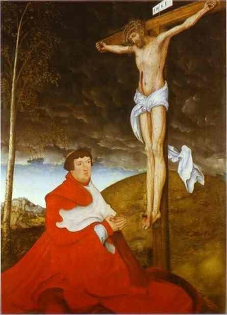 pintura El Cardenal Alberto De Brandeburgo Ante Cristo Crucificado - Lucas Cranach El Viejo