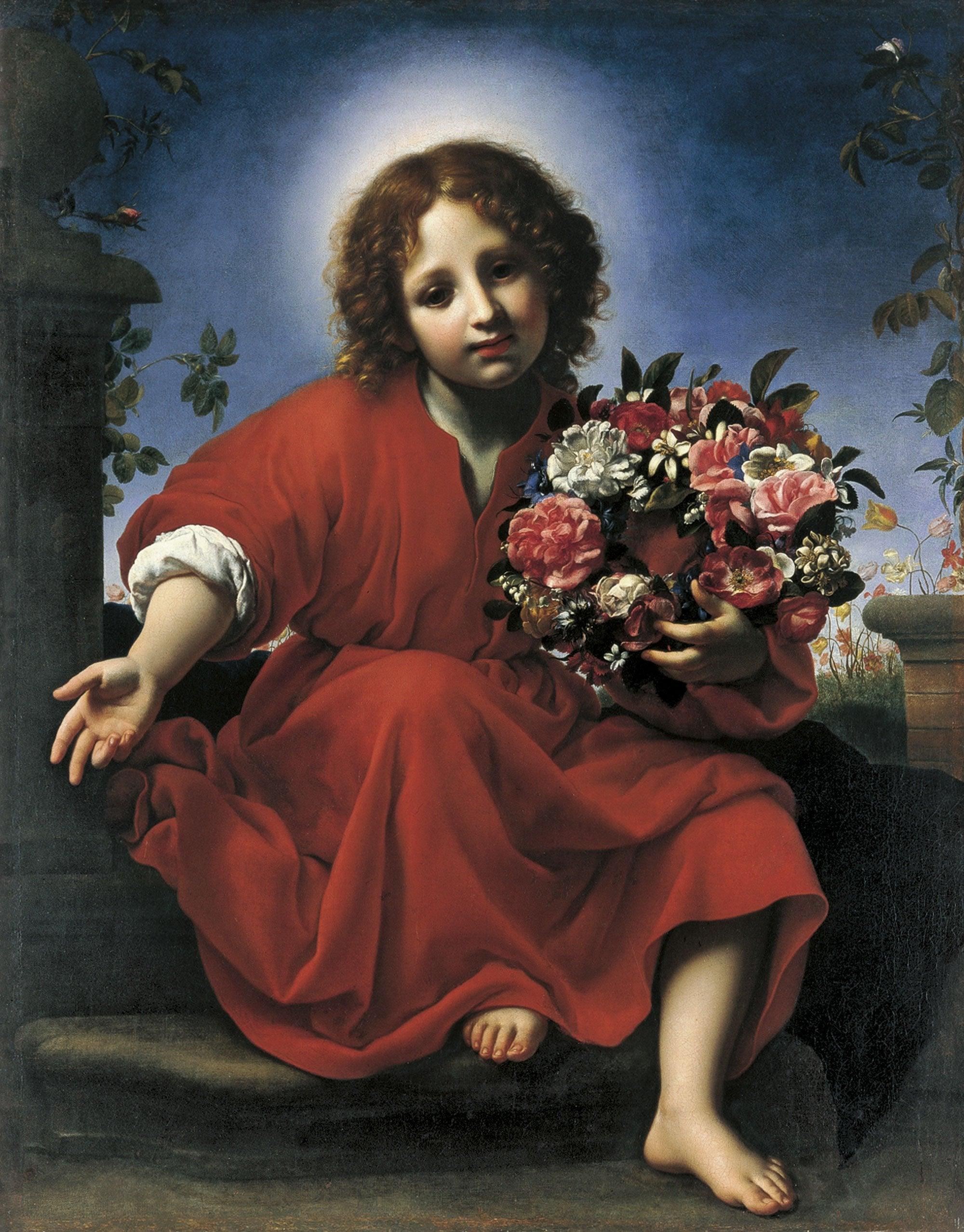 pintura El Niño Cristo Con Una Corona Floral - Carlo Dolci