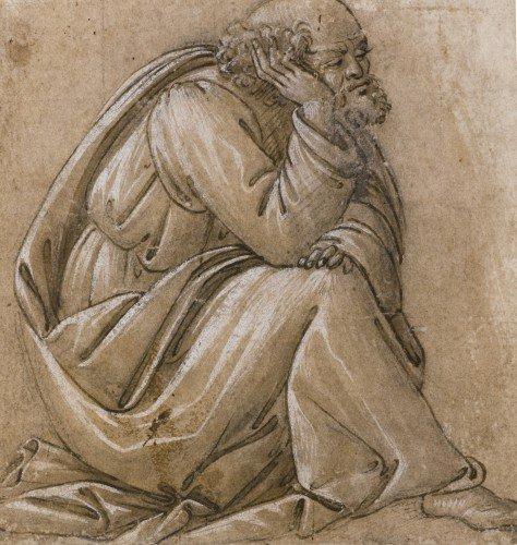 pintura Estudio Para Un San José Sentado, Su cabeza Descansando Sobre Su Mano Derecha - Sandro Botticelli
