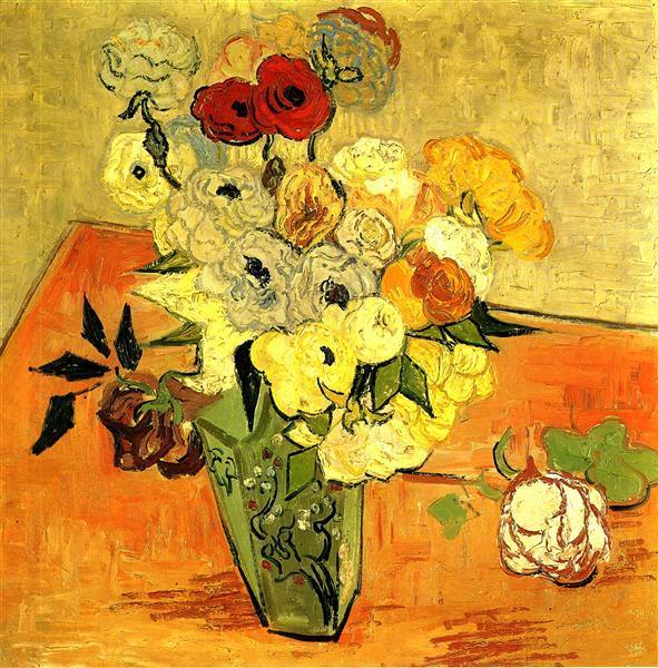 pintura Florero Japonés Con Rosas Y Anémonas - Vincent Van Gogh
