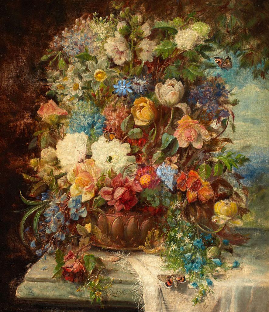 pintura Flores De Verano En Una Repisa - Hans Zatzka