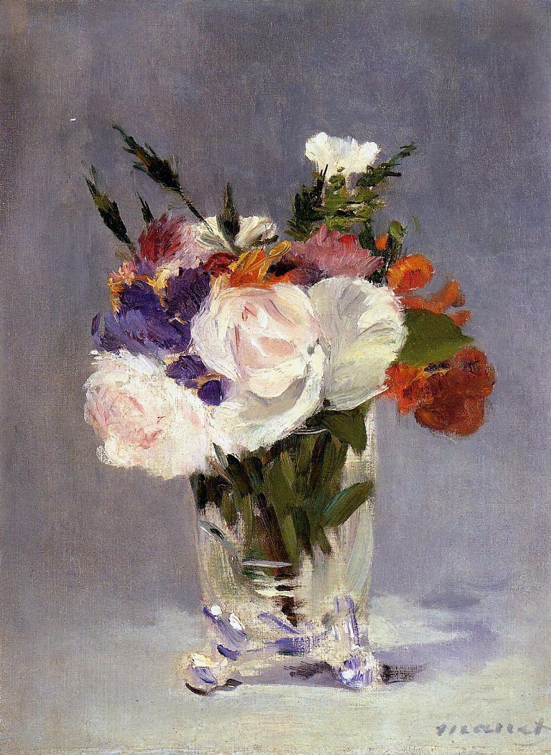 pintura Flores En Un Vasto Cristal - Edouard Manet