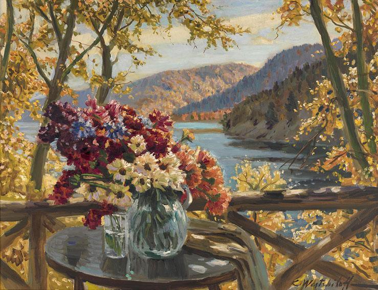 pintura Flores Junto Al lago - Konstantin Westchilov