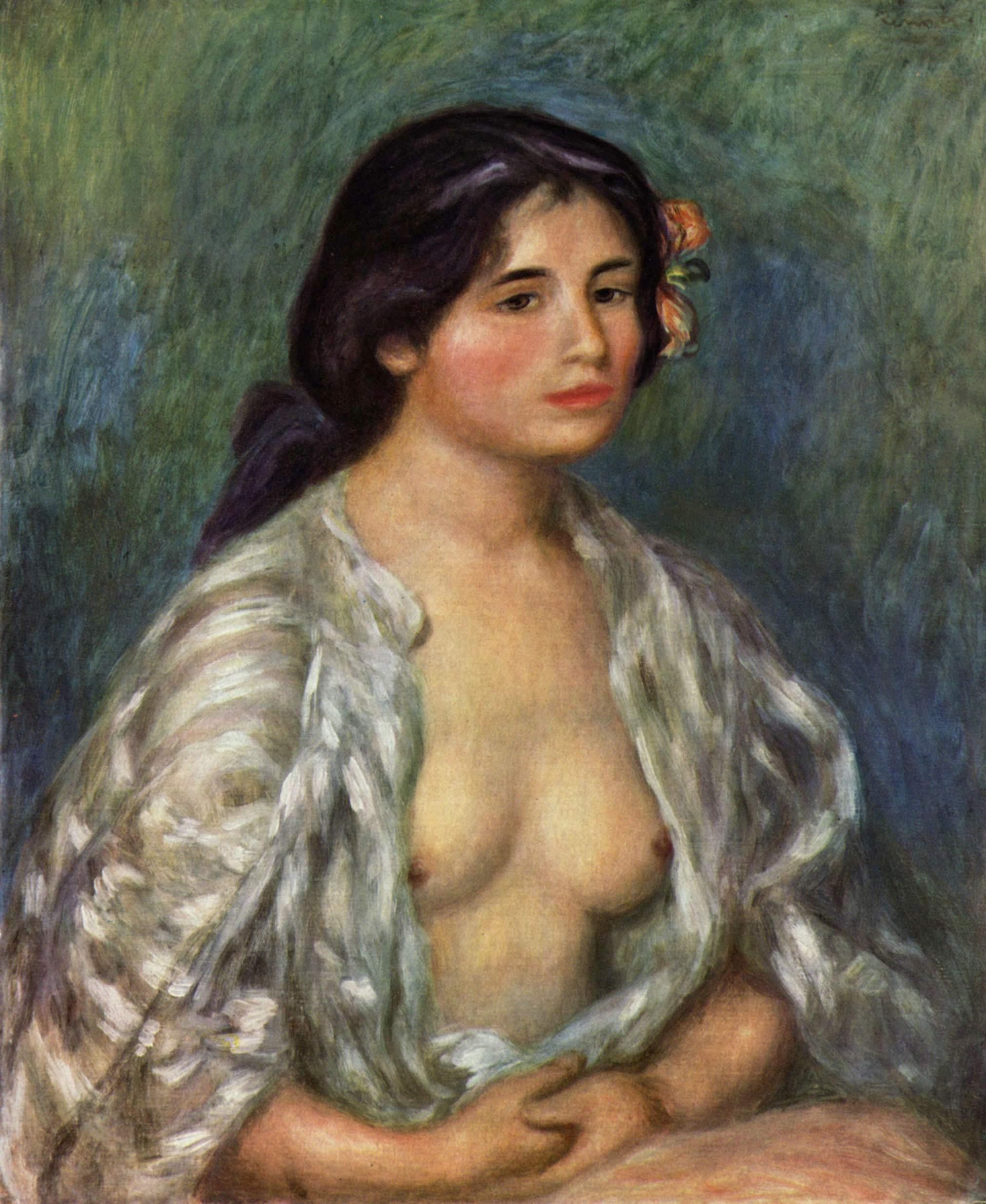 pintura Gabrielle Con Blusa Abierta - Pierre-Auguste Renoir