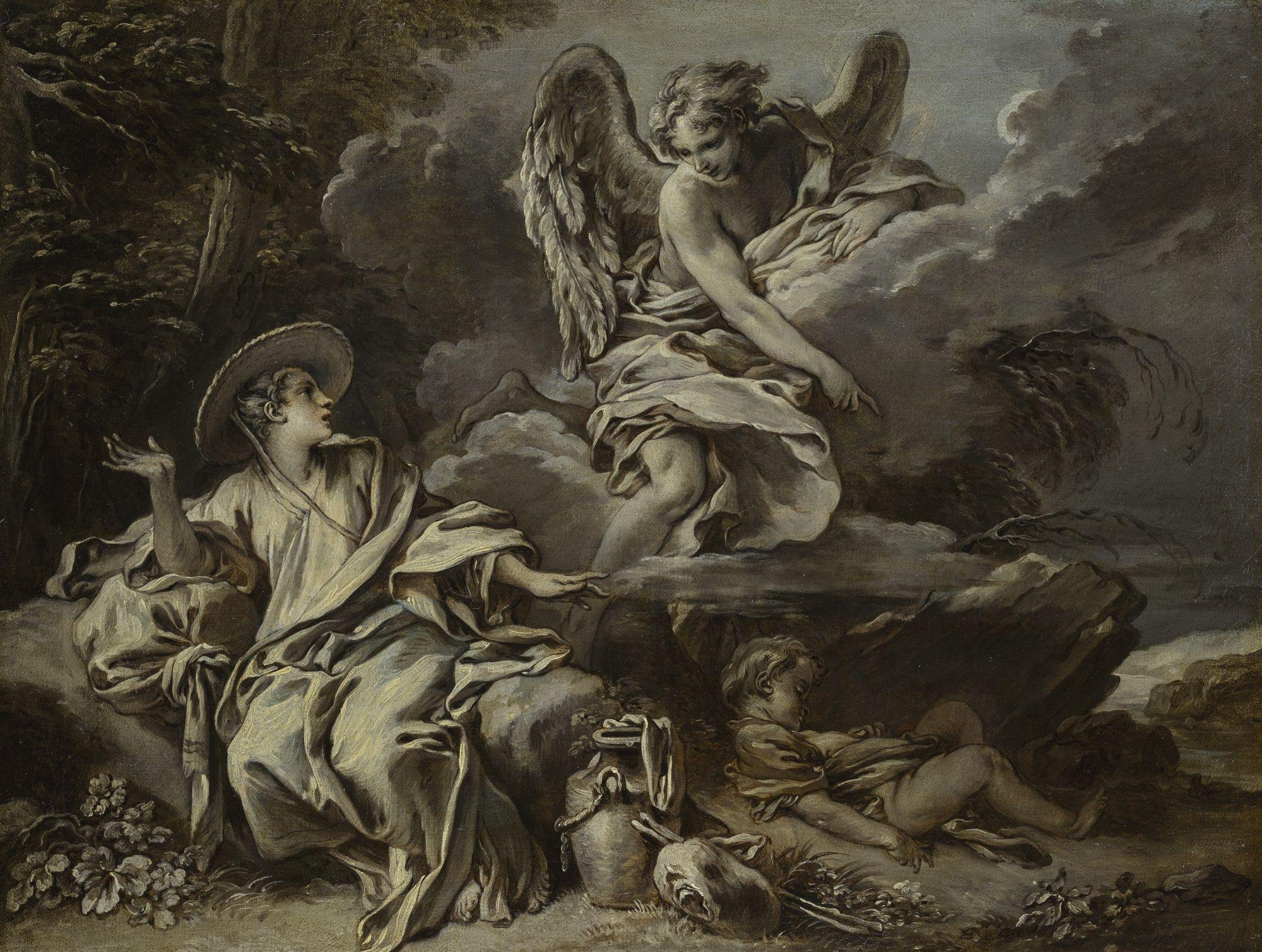 pintura Hagar E Ishmael En El Desierto Con El Ángel - François Boucher