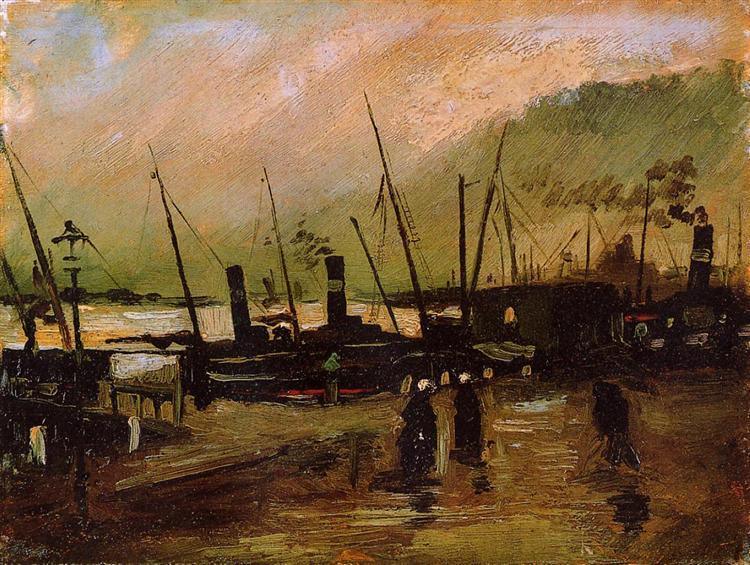 pintura Hilado En Amberes Con Barcos - Vincent Van Gogh