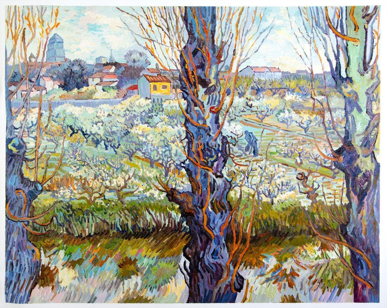 pintura Huerto En Flor Con Álamos - Vincent Van Gogh