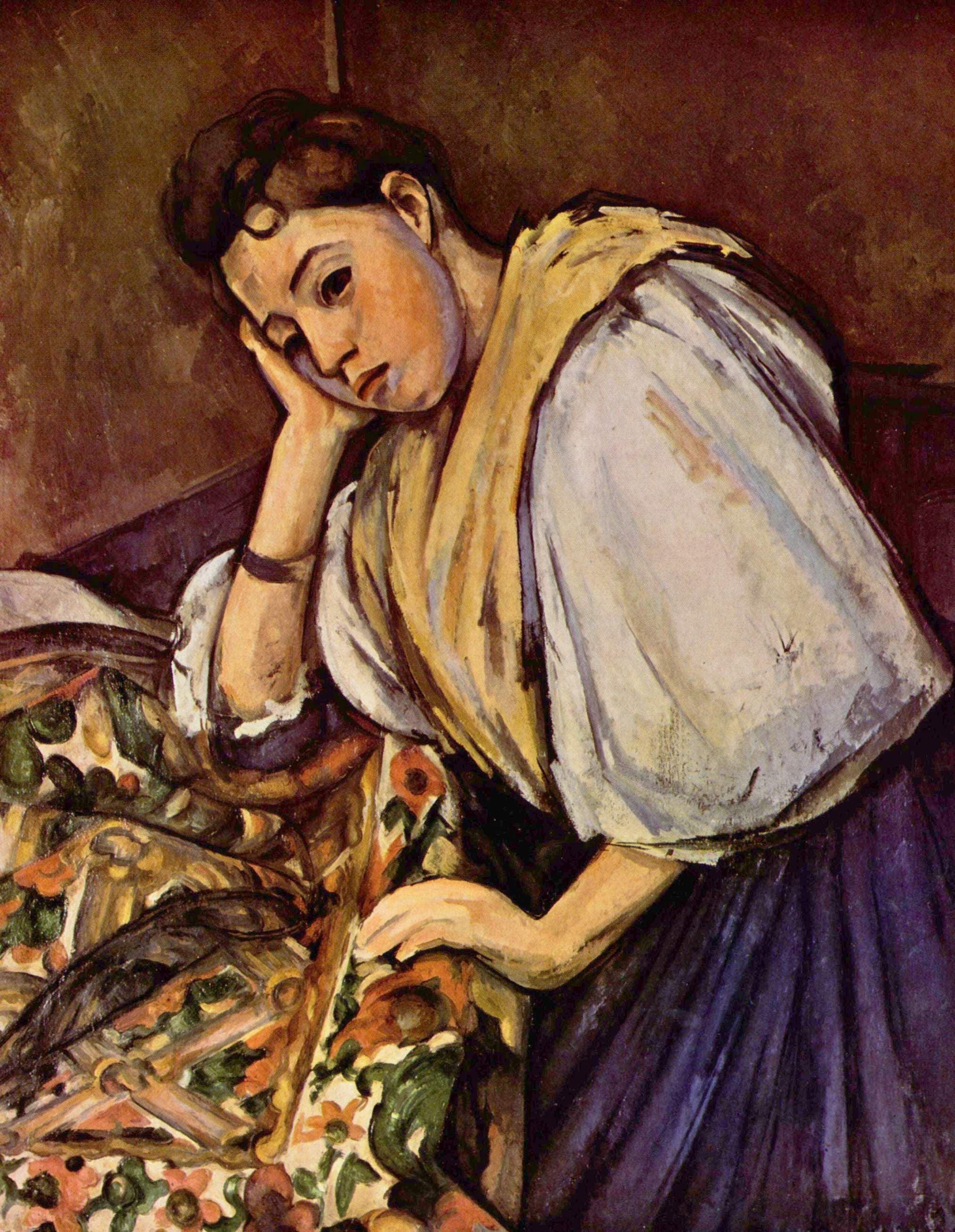 pintura Joven Italiana Descansando Sobre Su Codo - Paul Cezanne