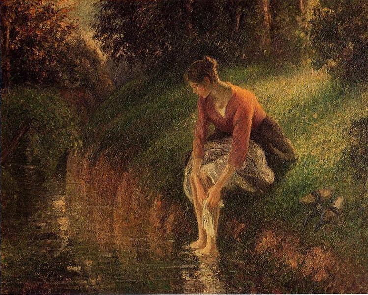 pintura Joven Mujer Bañándose Los Pies - Camille Pissarro