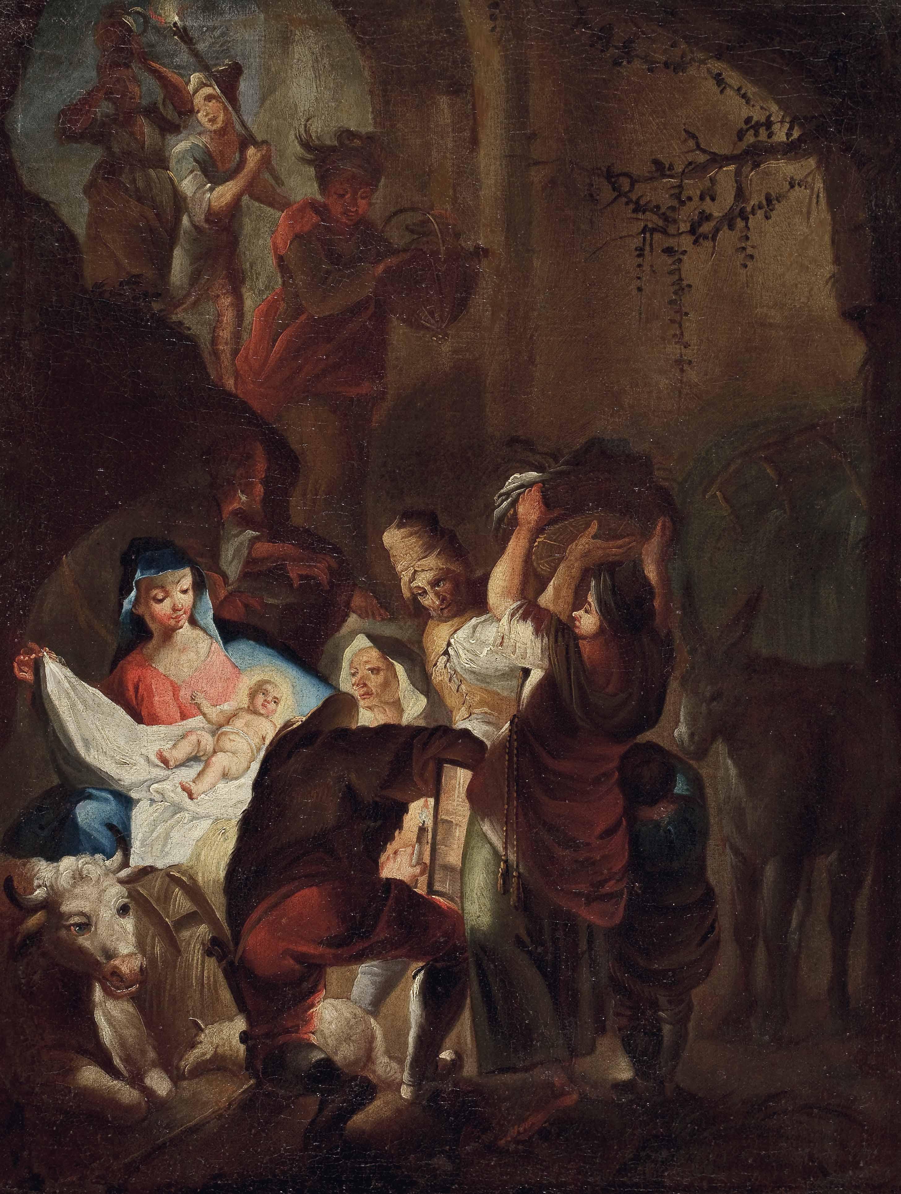 pintura La Adoración De Los Pastores - Johann Evangelist Holzer