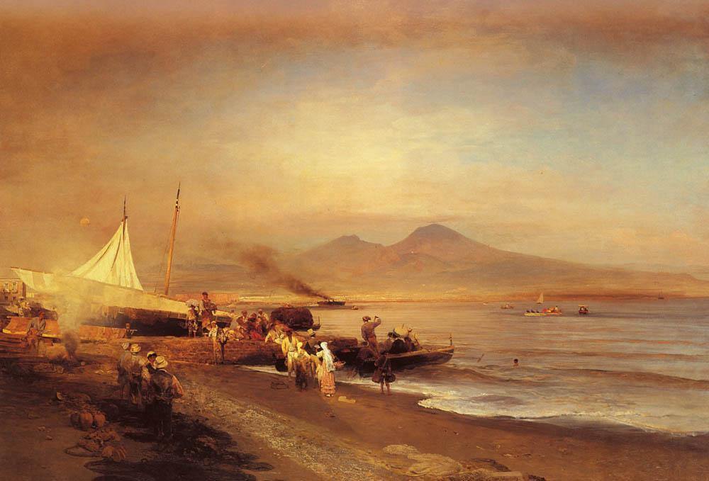 pintura La Bahía De Nápoles - Achenbach Oswald