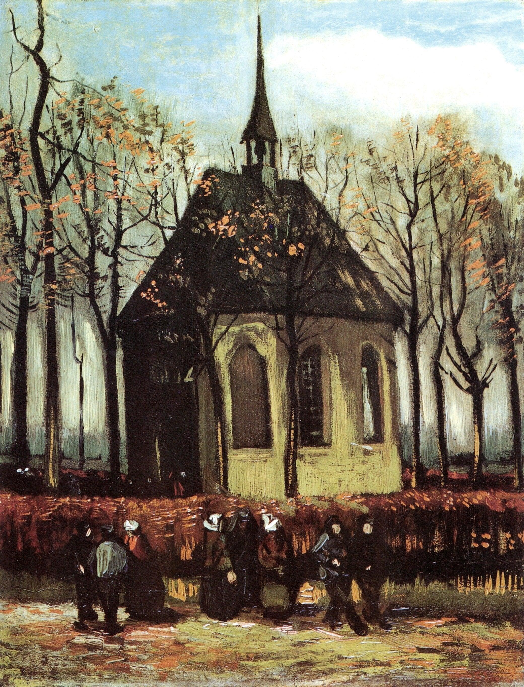 pintura La Iglesia De Nuenen Con Los Feligreses - Vincent Van Gogh