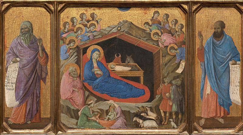 pintura La Natividad con los Profetas Isaías y Ezequiel (La Maestà) - Duccio di Buoninsegna