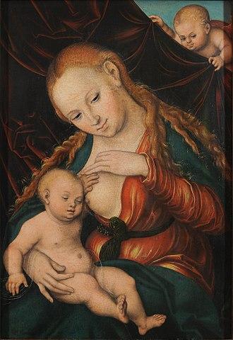 pintura La Virgen Amamantando Al Niño - Lucas Cranach El Viejo