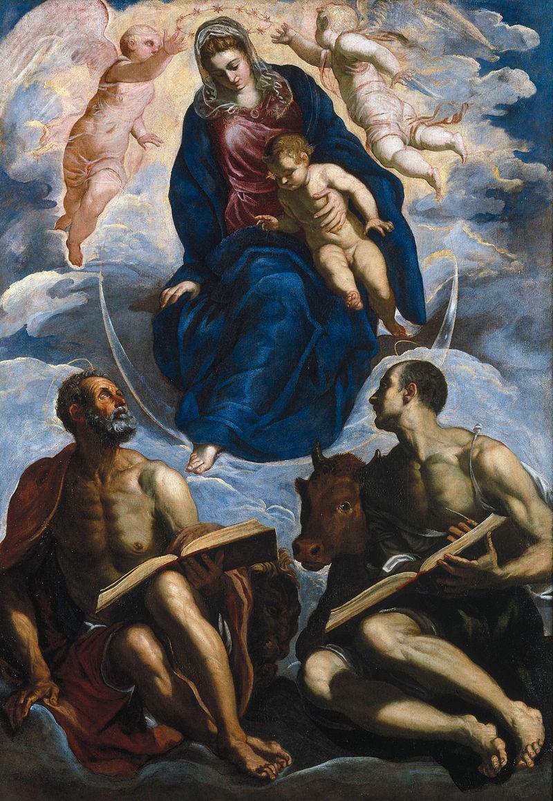 pintura La Virgen Con El Niño, San Lucas Y San Marcos - Tintoretto