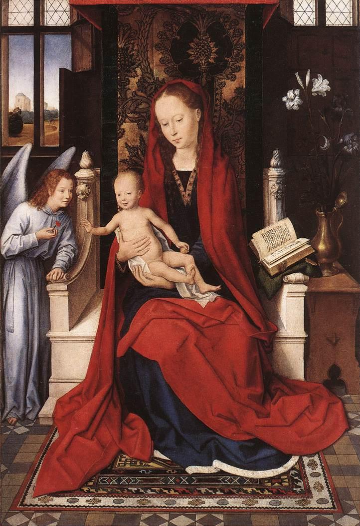 pintura La Virgen Entronizada Con El Niño Y Un Ángel - Hans Memling