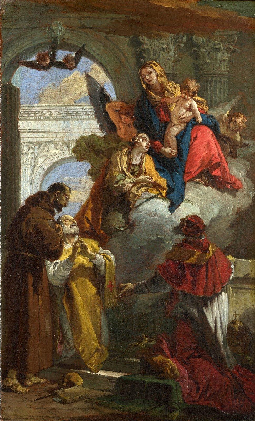 pintura La Virgen Y El Niño Apareciendo A Un Grupo De Santos - Giovanni Battista Tiepolo