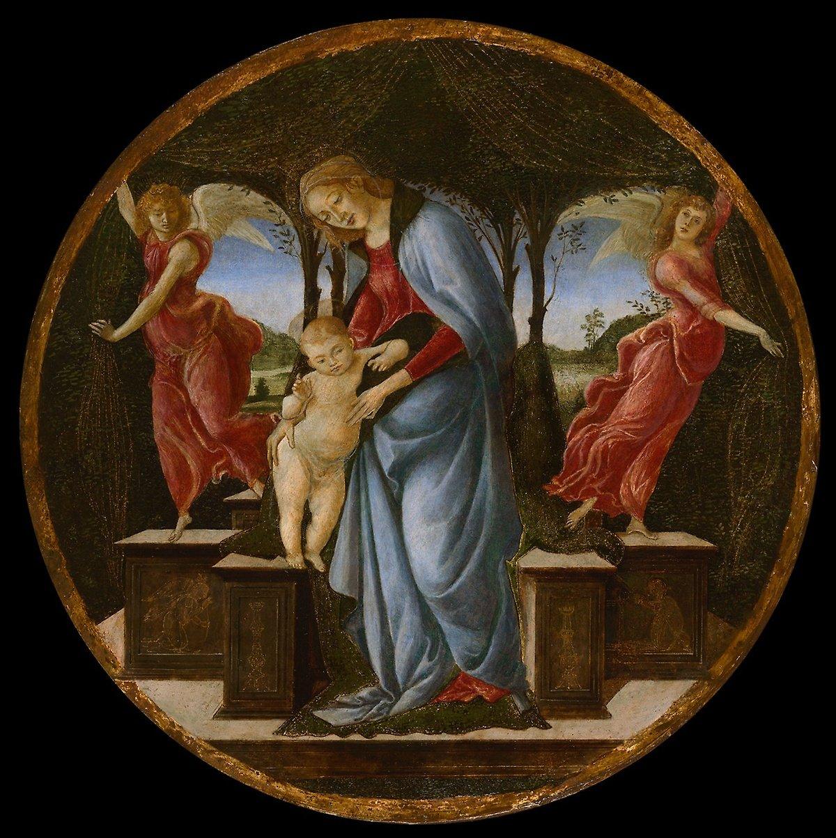 pintura La Virgen Y El Niño Con Dos Ángeles - Sandro Botticelli