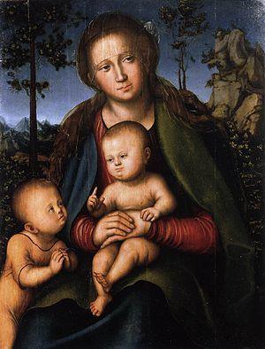 pintura La Virgen Y El Niño Con El Infante San Juan - Lucas Cranach El Viejo