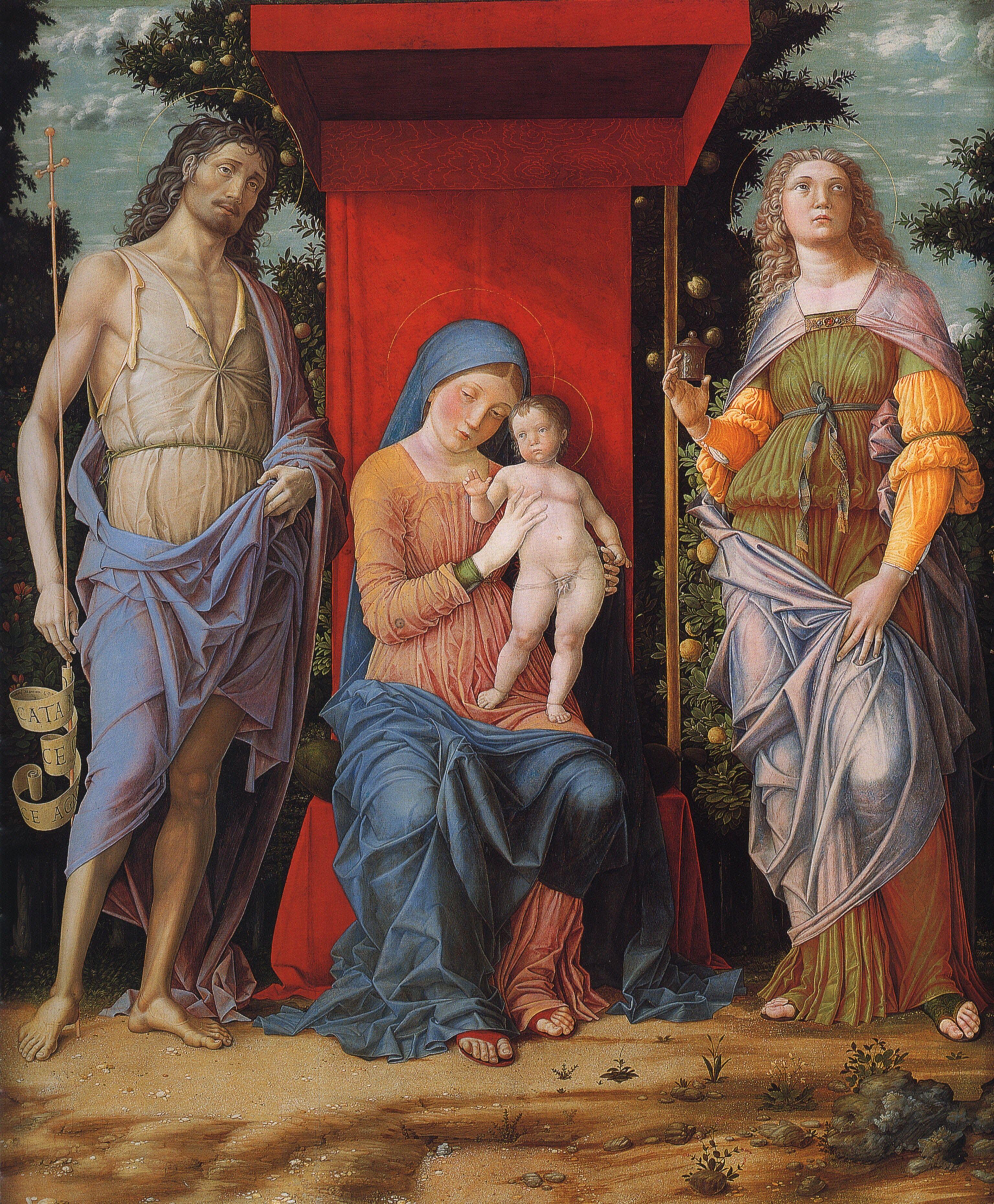 pintura La Virgen Y El Niño Con La Magdalena Y San Juan Bautista - Andrea Mantegna